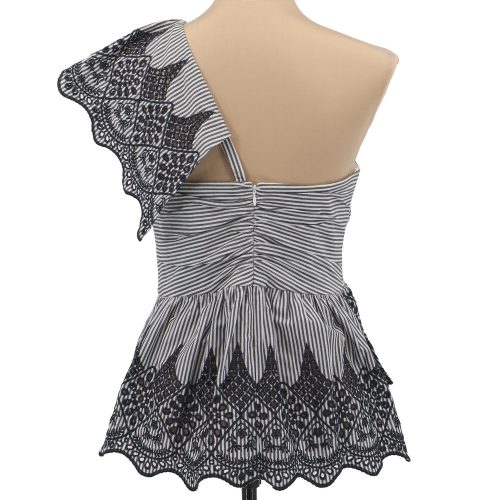 NWT BCBGMAXAZRIA‎ One Shoulder Lace Peplum Top Striped Eyelet Size 8 - Picture 3 of 9